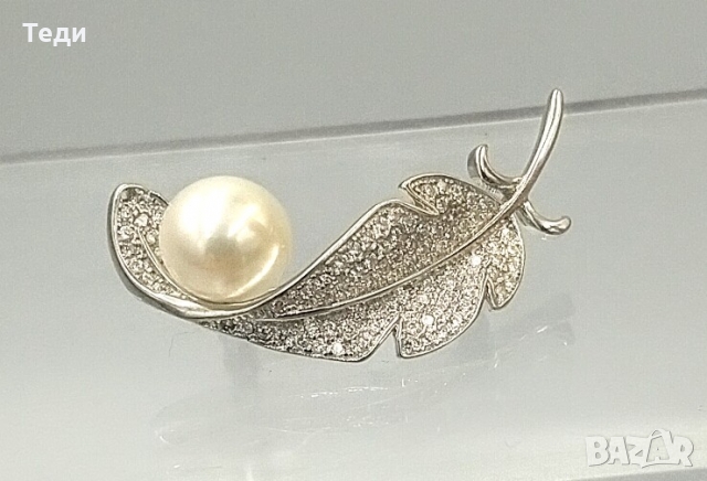 Сребърна брошка с перла ” Капчица роса”, снимка 4 - Колиета, медальони, синджири - 36071973
