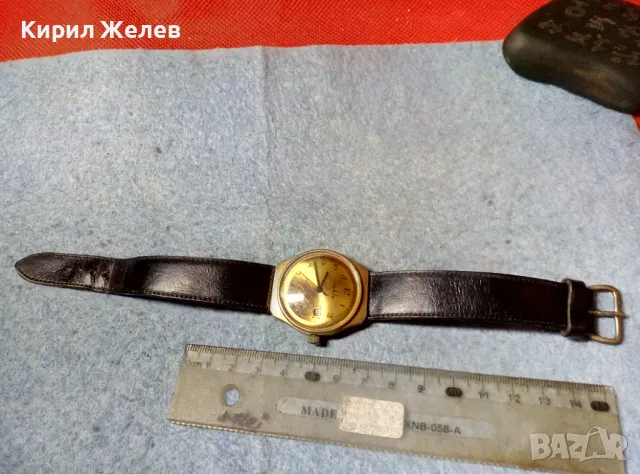 RUHLA ANTIMAGNETIC MADE in GDR Стар ПОЗЛАТЕН НЕМСКИ ЧАСОВНИК РУХЛА РАБОТИ КАИШКА Естеств. КОЖА 48690, снимка 4 - Антикварни и старинни предмети - 48148766