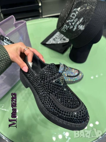 мокасини с камъни prada от естествена кожа 