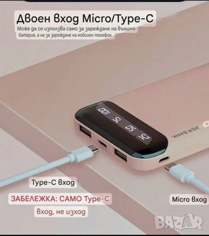 Power Bank/Батерия/Лед 10000 mah за зареждане на мобилни устройства , снимка 9 - Външни батерии - 53447244
