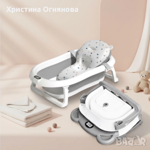 Сгъваема бебешка вана с термометър и възглавница, снимка 5 - За банята - 52997675