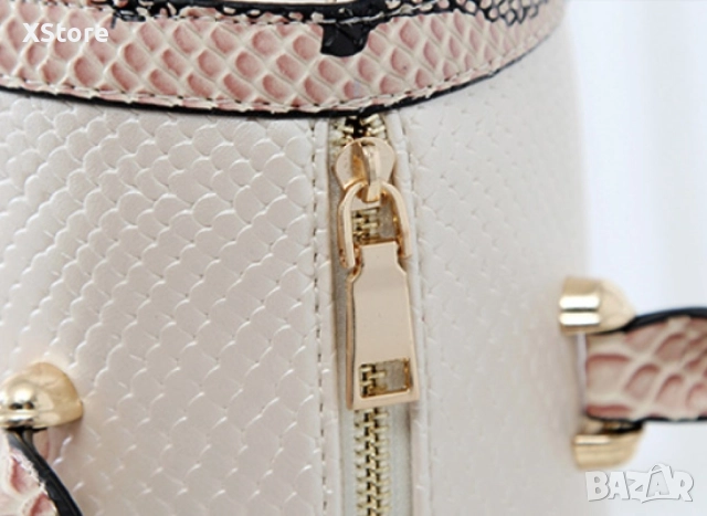 Дамска чанта с декорация от бяла змийска кожа, снимка 13 - Чанти - 52585297