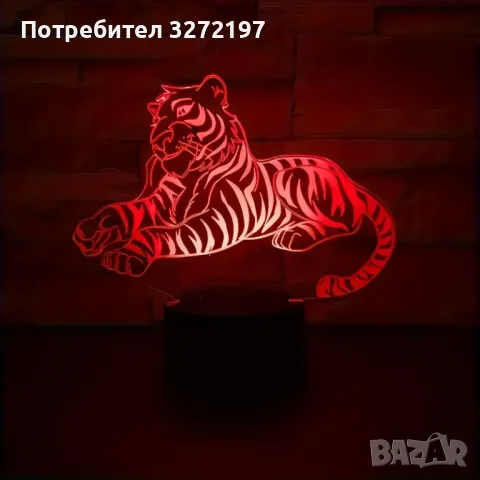 Холограмна 3D LED лампа Тигър-дистанционно управление 16 цвята+други режими на управление, снимка 4 - Настолни лампи - 49515379
