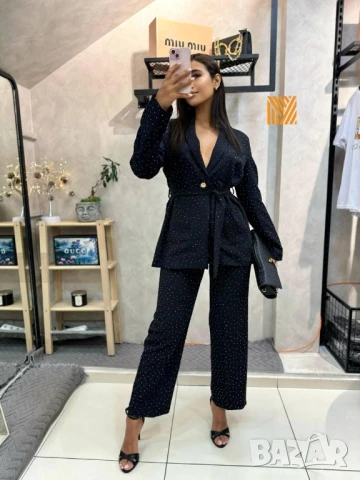 дамски комплекти с камъни miu miu сако и панталон , снимка 3 - Комплекти - 50574532