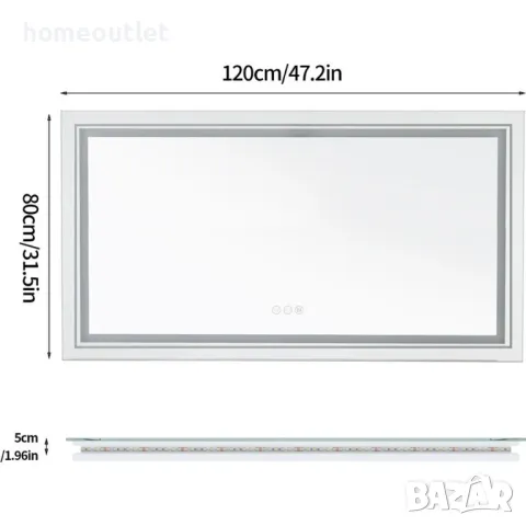 ПРОМОЦИЯ LED огледало за баня с правоъгълна форма LUVODI XMR-C28-288-EU, снимка 9 - Огледала - 49675382