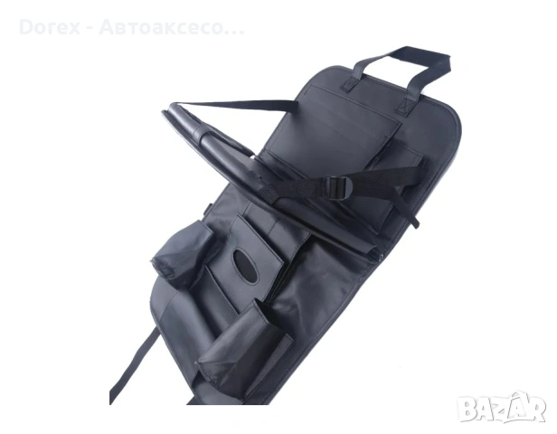 Мултифункционален органайзер за автомобилна седалка със сгъваема табла – черна еко кожа, снимка 4 - Аксесоари и консумативи - 53797949