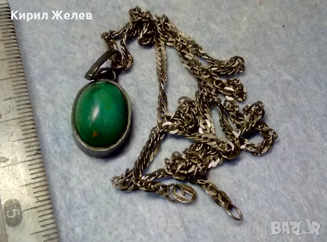 СТАРИНЕН СРЕБЪРЕН РЕТРО ПЕНДАНТ с НАТУРАЛЕН ЗЕЛЕН НЕФРИТ и СРЕБЪРНА ВЕРИЖКА МАРКОВО СРЕБРО 975 43300, снимка 3 - Антикварни и старинни предмети - 49917719
