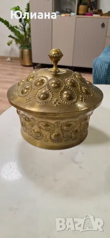 Голяма старинна месингова кутия (Бонбониера) – 24 см, Ръчна изработка