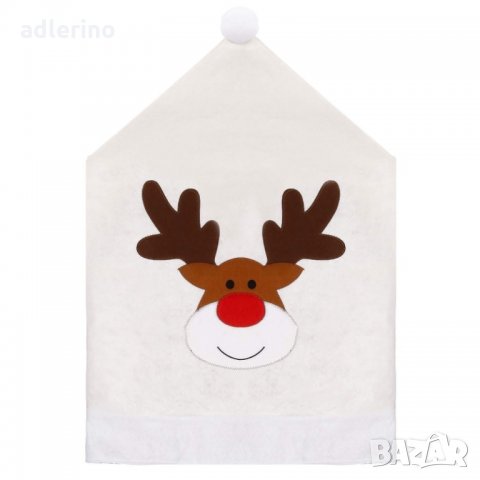 Покривало за стол, бяла коледна шапка с елен, Коледен калъф за стол, деко калъф за стол, калъф за об, снимка 3 - Покривки за маси - 34779583