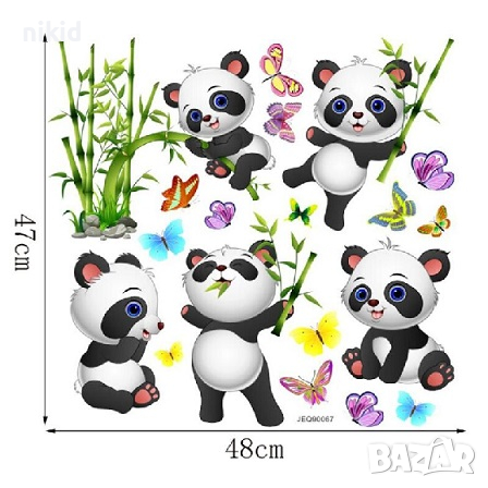 5 сладки панди панда детски самозалепващ стикер лепенка за стена мебел детска стая, снимка 2 - Други - 36460997