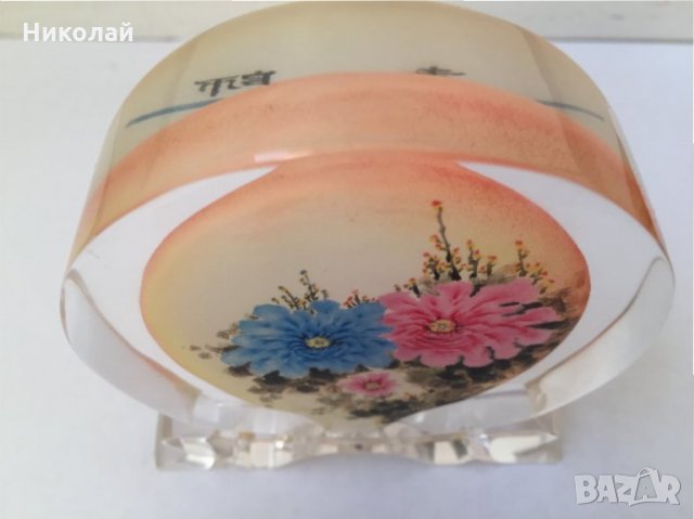 Китайски кристал за декорация с цветя "Божури", ръчно рисуван отвътре авторски уникат 2003г. , снимка 8 - Декорация за дома - 31683543