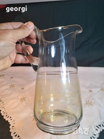 българска гравирана стъклена кана с позлата 28/2, снимка 2 - Аксесоари за кухня - 51842418