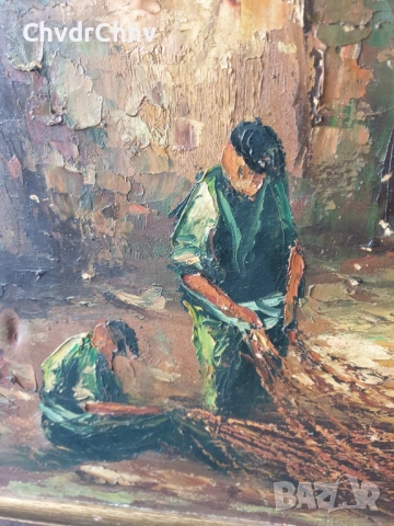 Sirokos 110х70см Сиорокос/стара гръцка голяма картина масло върху платно/морски пейзаж/рибари-лодки, снимка 5 - Картини - 52207867