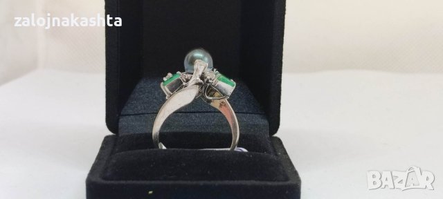 Златен пръстен с Изумруд перла и брилянти-8,36гр/18кр, снимка 5 - Пръстени - 40573924