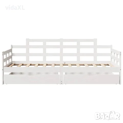 vidaXL Легло с чекмеджета, без матрак, бяло, 90x200 см, масивно дърво, снимка 4 - Спални и легла - 56146955