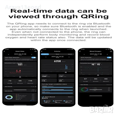 R04 Smart Ring – смарт пръстен с измерване на пулс, кислород, сън и физическа активност, размер 10, снимка 9 - Смарт гривни - 56165325