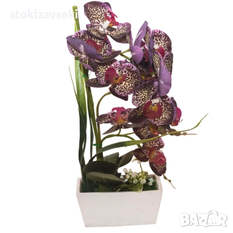 Изкуствена орхидея в бяла кашпа, снимка 2 - Изкуствени цветя - 53510041