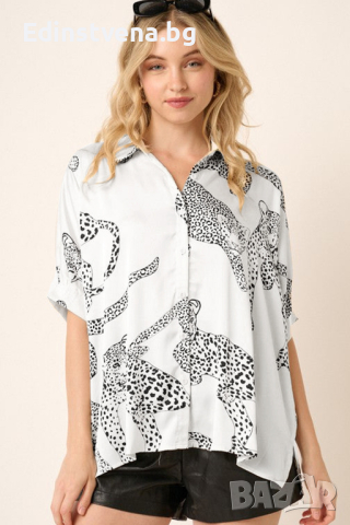Дамска риза в бял цвят с принт гепард, снимка 4 - Ризи - 44821717