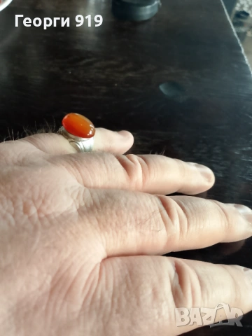 Сребърен пръстен с карнеол , снимка 2 - Пръстени - 53812867