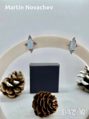 Сребърни обеци с етиопски опал, снимка 4 - Обеци - 52883805