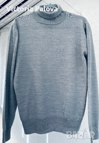 Френско сиво мерино  унисекс поло с висока яка CEDARWOOD STATE , снимка 8 - Пуловери - 52485108