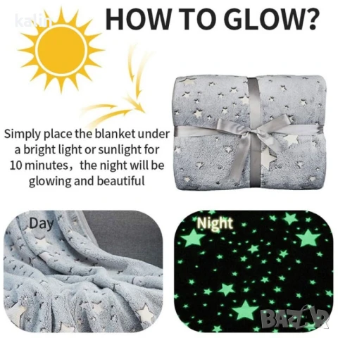 Детско одеяло, светещо в тъмното- 120 х150 см., полиестерен микрофибър. Цветове - сиво или розово, снимка 2 - Други - 50981726
