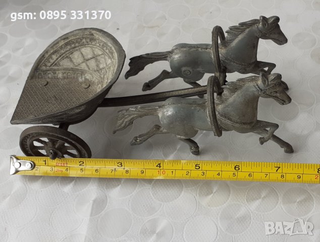 Колесница с 2 коня, кон, стара фигура статуетка пластика украса, снимка 3 - Статуетки - 40728824
