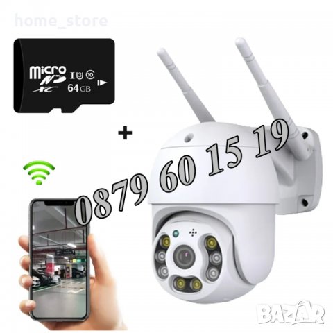 +64GB карта, Безжична въртяща куполна WIFI камера 2MP PTZ HD, IP камера 2MP ICSEE, снимка 1 - IP камери - 39869380