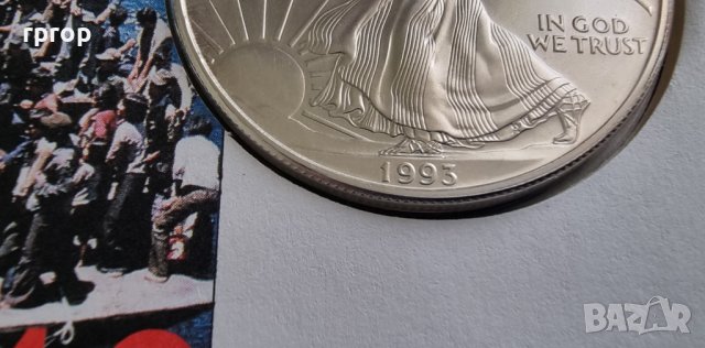 Нумизматичен плик с монета от 1 долар. Сребро. САЩ. Долар . 1 долар.  1993 година. Чисто нова., снимка 4 - Нумизматика и бонистика - 40969807