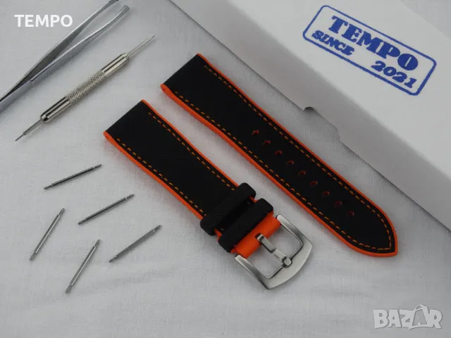 СИЛИКОНОВА КАИШКА ЧЕРНА С ОРАНЖЕВО- 18мм + ПОДАРЪК, снимка 3 - Каишки за часовници - 48451700