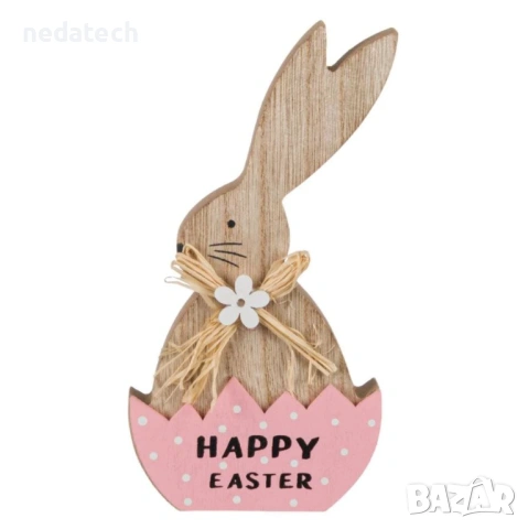 Великденска дървена декорация – заек в яйце, 9x2x18см