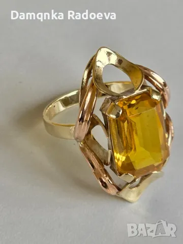 Златен пръстен с Цитрин 14 карата,проба 585