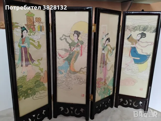 Винтидж китайски мини параван, снимка 6 - Антикварни и старинни предмети - 50225256