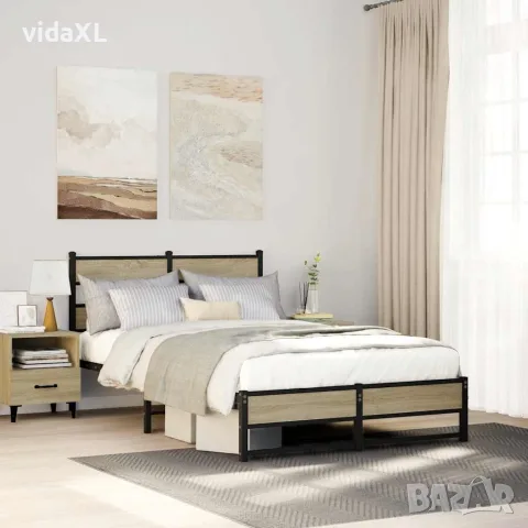 vidaXL Метална рамка за легло, без матрак, сонома дъб, 120x200 см, снимка 2 - Спални и легла - 56147570