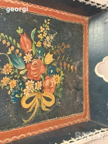 ретро дървен ръчноизрисуван с цветя поднос 22/3, снимка 4 - Декорация за дома - 49199555