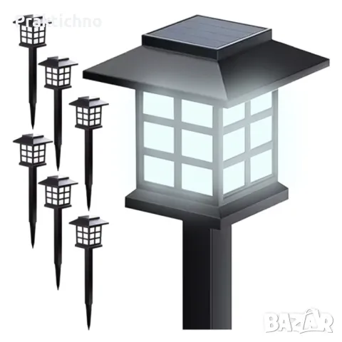 Енергоспестяващи ЛЕД соларни градински лампи – комплект от 6 броя, снимка 1