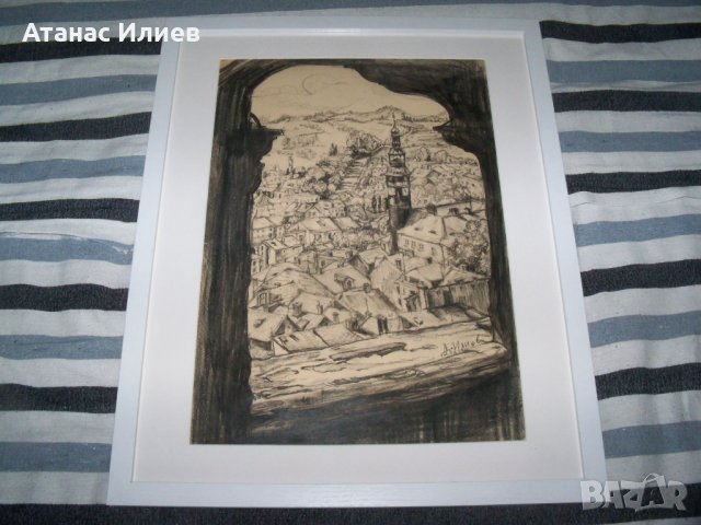 "Изглед през прозореца", пейзаж, графика на худ. Десислава Илиева, снимка 5 - Картини - 41863254