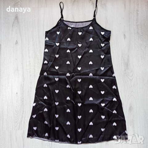 Дамска черна нощница на сърца, снимка 4 - Нощници - 41495516