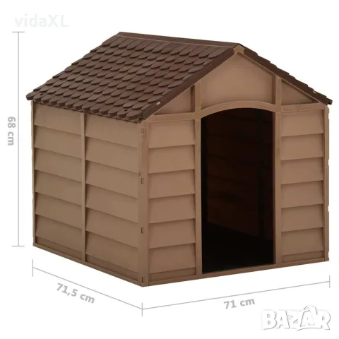 vidaXL Кучешка колиба, кафява, 71x71,5x68 см, РР, снимка 6 - За кучета - 56146628