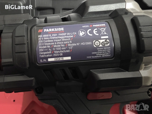 НОВ ГАЙКОВЕРТ PARKSIDE PERFORMANCE PASSP 20-LI C4