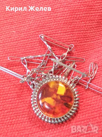 КРАСИВ АЖУРЕН ВИНТИДЖ АРТ СТИЛ КЕХЛИБАРЕН МЕДАЛЬОН КОЛИЕ от БЛАГОРОДНА СТОМАНА и КЕХЛИБАР 48638, снимка 10 - Колиета, медальони, синджири - 48480592