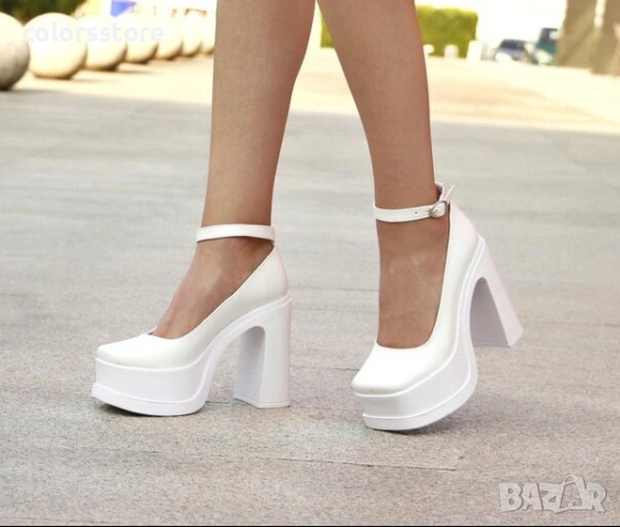 Обувки на ток - бяла кожа - KLS80 