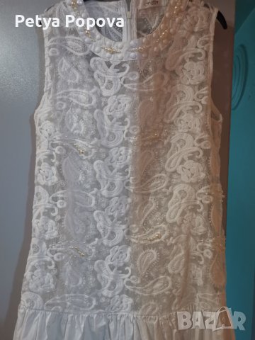Бяла рокля нашита с перли и дантела , снимка 3 - Рокли - 41189193
