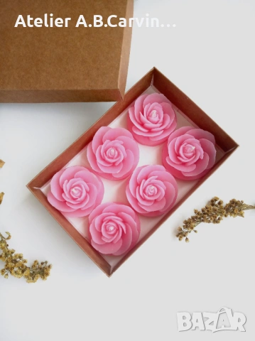 Комплект от 6 ароматни чаени свещички розички,за подарък или за дома, снимка 6 - Декорация за дома - 53619729
