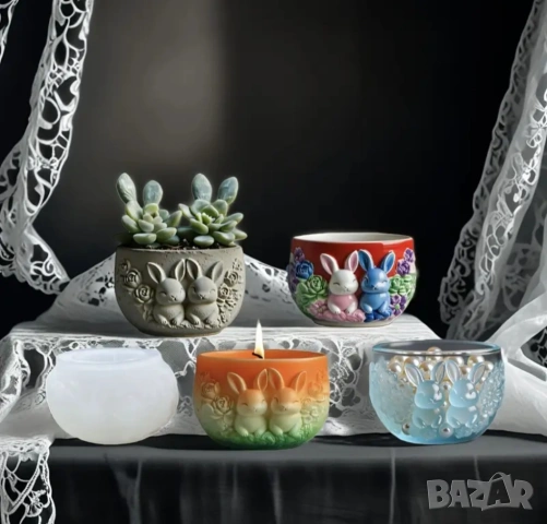 Молд кашпа със зайци, снимка 5 - Форми - 53039934