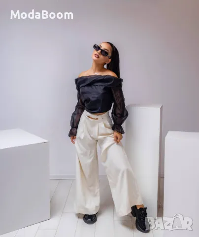 Стилен широк дамски панталон , снимка 2 - Панталони - 48067036