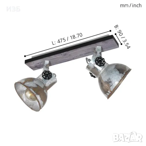 EGLO-Метален спот, кафяво-патина, eglo, barnstaple, 2x40w