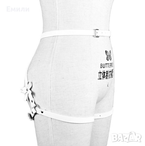 BDSM бял кожен харнес нашийник колан с панделки за тяло, снимка 5 - Колани - 42163872