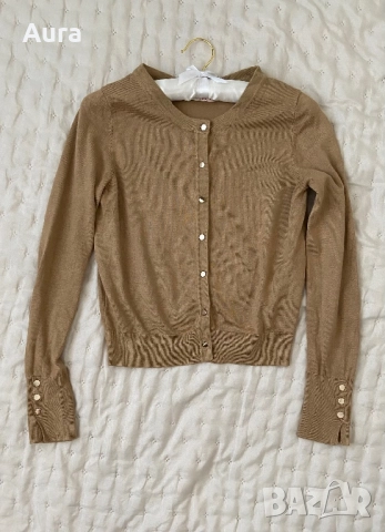 round-neck button-front cardigan