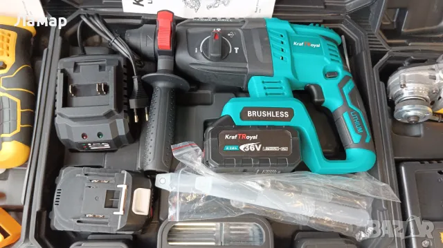 Безчетков Акумулаторен перфоратор къртач бормашина 36V 8Ah 2 батерии + куфар